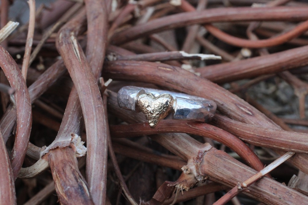 Sølv ring m. 14 kt. guldhjerte - Image 2