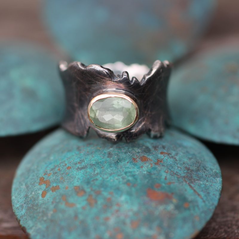 Sølv ring m. beryl i 14 kt. fatning